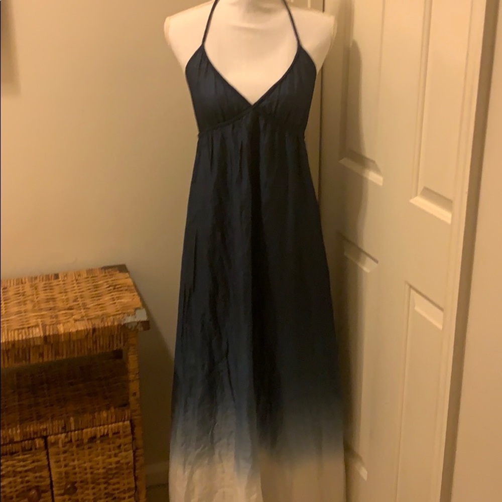 Navy blue ombré halter maxi dress